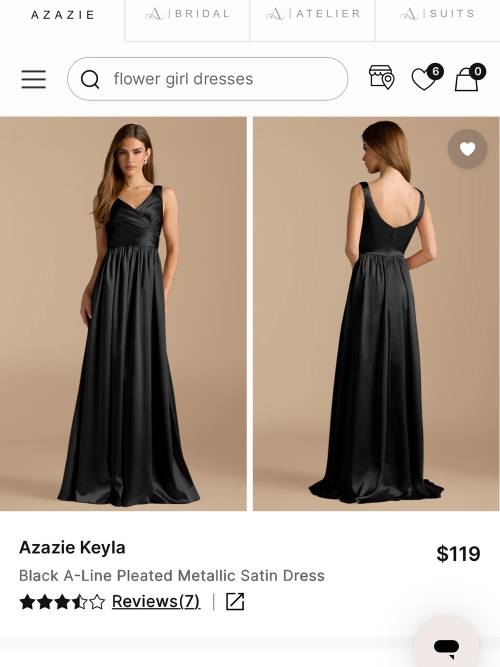 Azazie Black A-Line Pleated Metallic Satin Maxi Dress